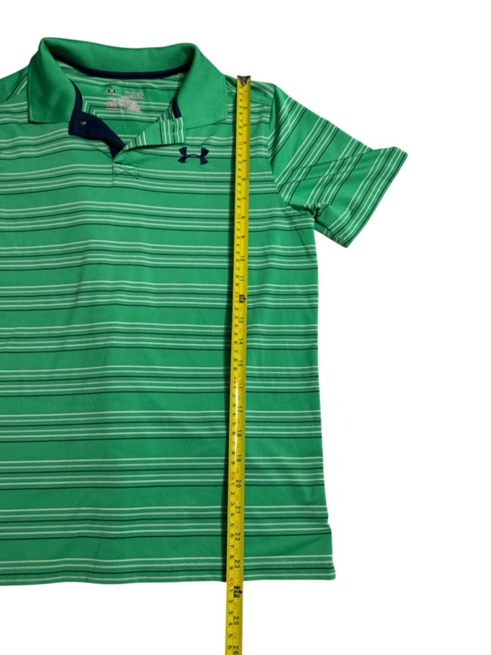 Under Armour Green Striped Polo with Navy Logo - Picture 2 of 6